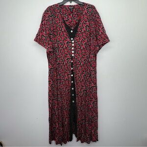 MSK Women’s 28W Maxi Dress Floral Polka Dot Button Front Cottagecore 90s VTG